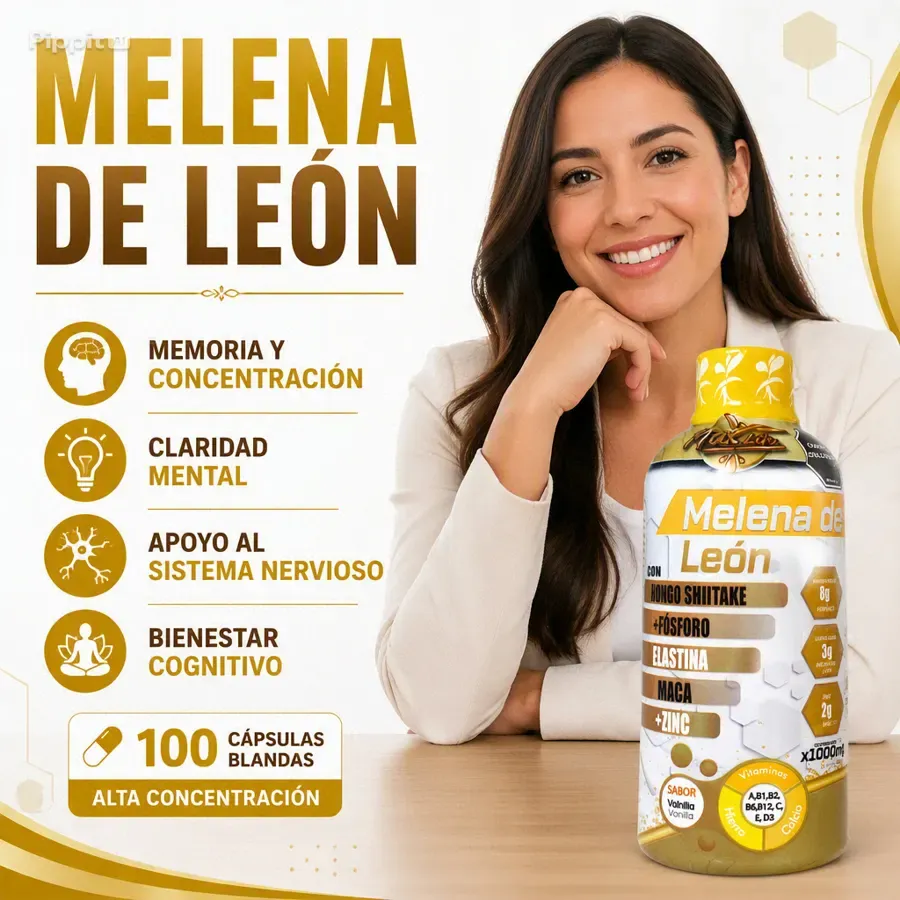 MELENA DE LEÓN + MACA + ZINC 1000ML · ENERGÍA Y MEMORIA BEBIBLE