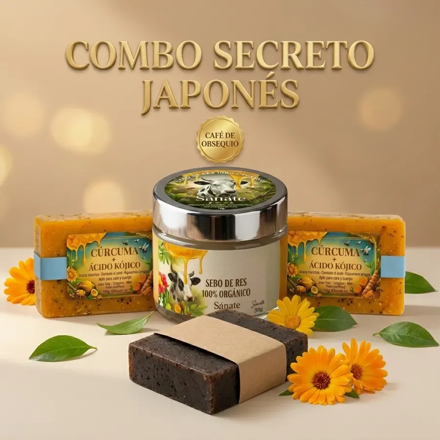 COMBO FAMILIAR · Sebo de res grande + 2 Jabones de Cúrcuma + Jabón de Café 50g de obsequio